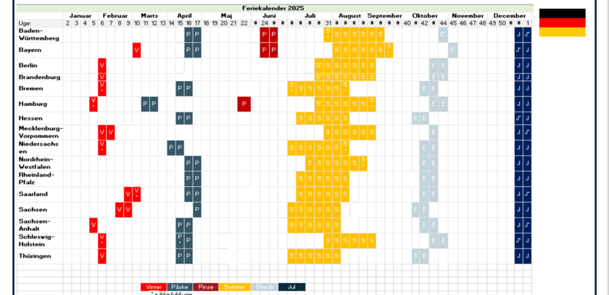 Feriekalender Tyskland 2025
